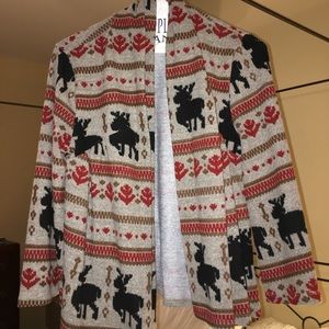 Red, patterned sweater